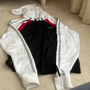 PINK a white, black, red zip up hoodie